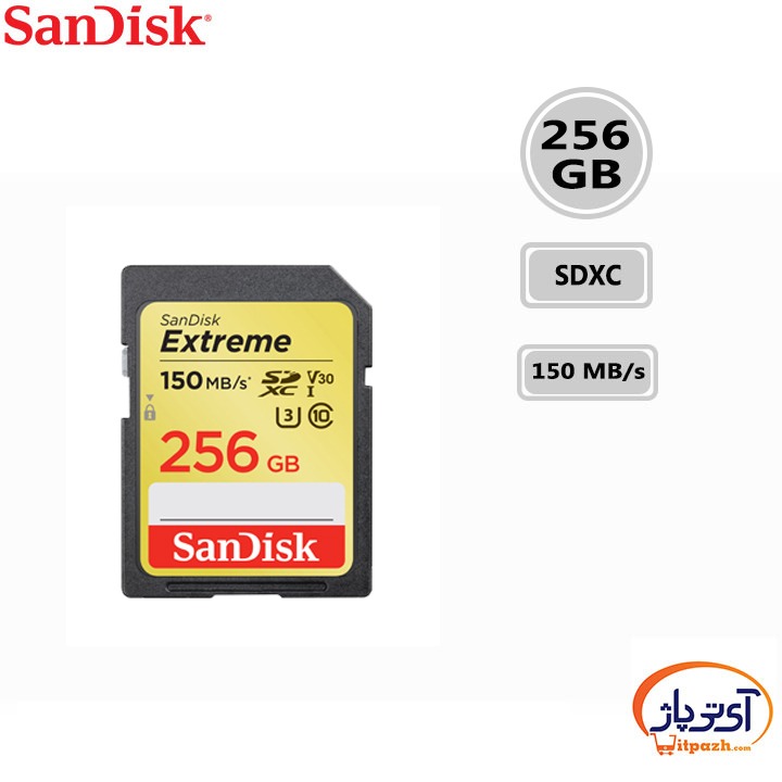 خرید کارت حافظه SDXC U3 ظرفیت 256 گیگابایت سن دیسک سرعت 150MB/s در مشهد