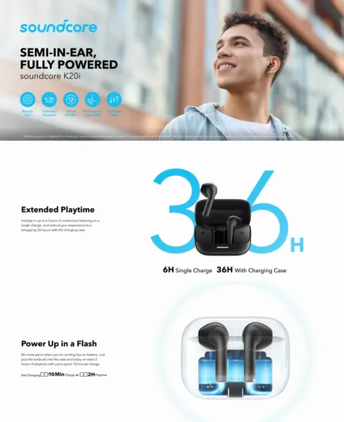 هندزفری بلوتوثی انکر Soundcore K20i 11 Anker Soundcore K20i Bluetooth Buds Black 1 در آی تی پاژ