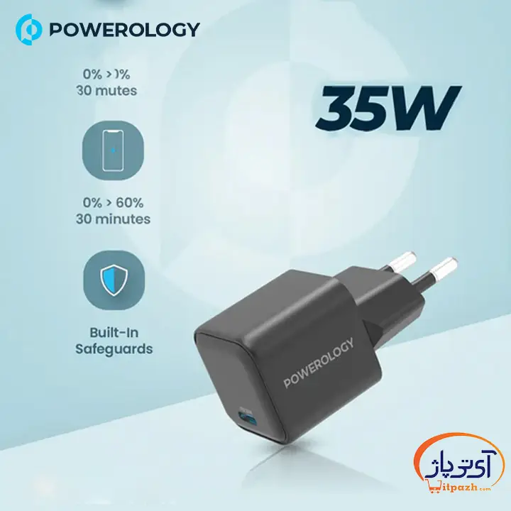 شارژر دیواری پاورولوژی مدل Single Port توان ۳۵ وات تایپ سی 7 شارژر دیواری پاورولوژی مدل Single Port توان ۳۵ وات تایپ سی - Image 4
