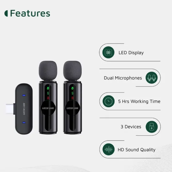 میکروفون 3در1 بیسیم گرین لاین GM-76X 14 green lion