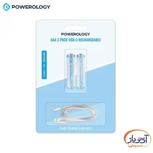 باطری نیم قلمی شارژی 2عددی AAA پاورولوژی 1200mWh درگاه شارژ Type-C