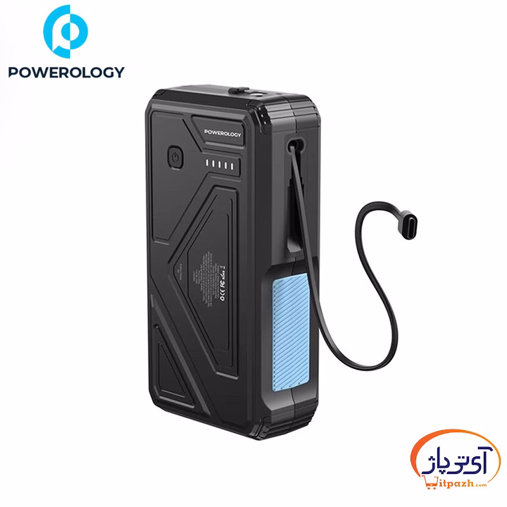 پاوربانک خورشیدی بیسیم پاورولوژی PPBCHA77 ال ای دی و کابل همراه توان 15 وات و ظرفیت 27000 24 POWER BANK WIRELESS 27000 15W WITH LED AND CABLE TYPE-C POWEROLO