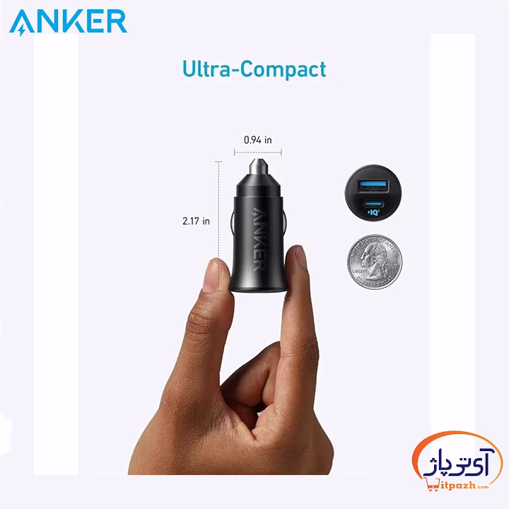 شارژر فندکی 30 وات انکر خروجی 2 پورت مدل A2741 6 شارژر فندکی 30 وات انکر پورت 2 عددی مدل A2741