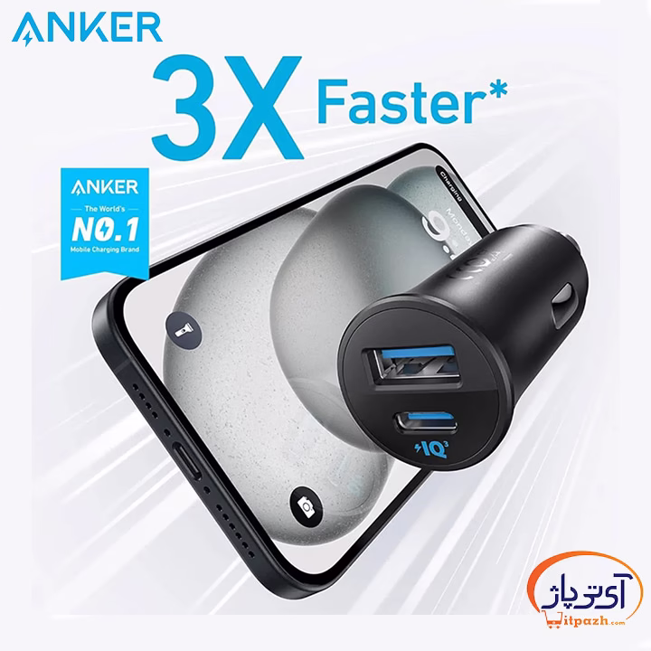 شارژر فندکی 30 وات انکر خروجی 2 پورت مدل A2741 5 شارژر فندکی 30 وات انکر پورت 2 عددی مدل A2741